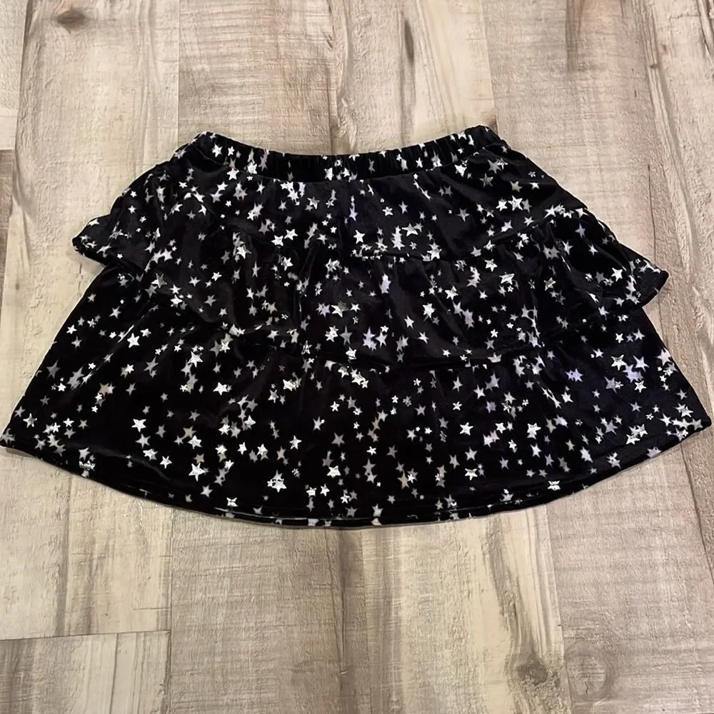 Old Navy Tiered Ruffled Black & Silver Velvet Skirt size medium